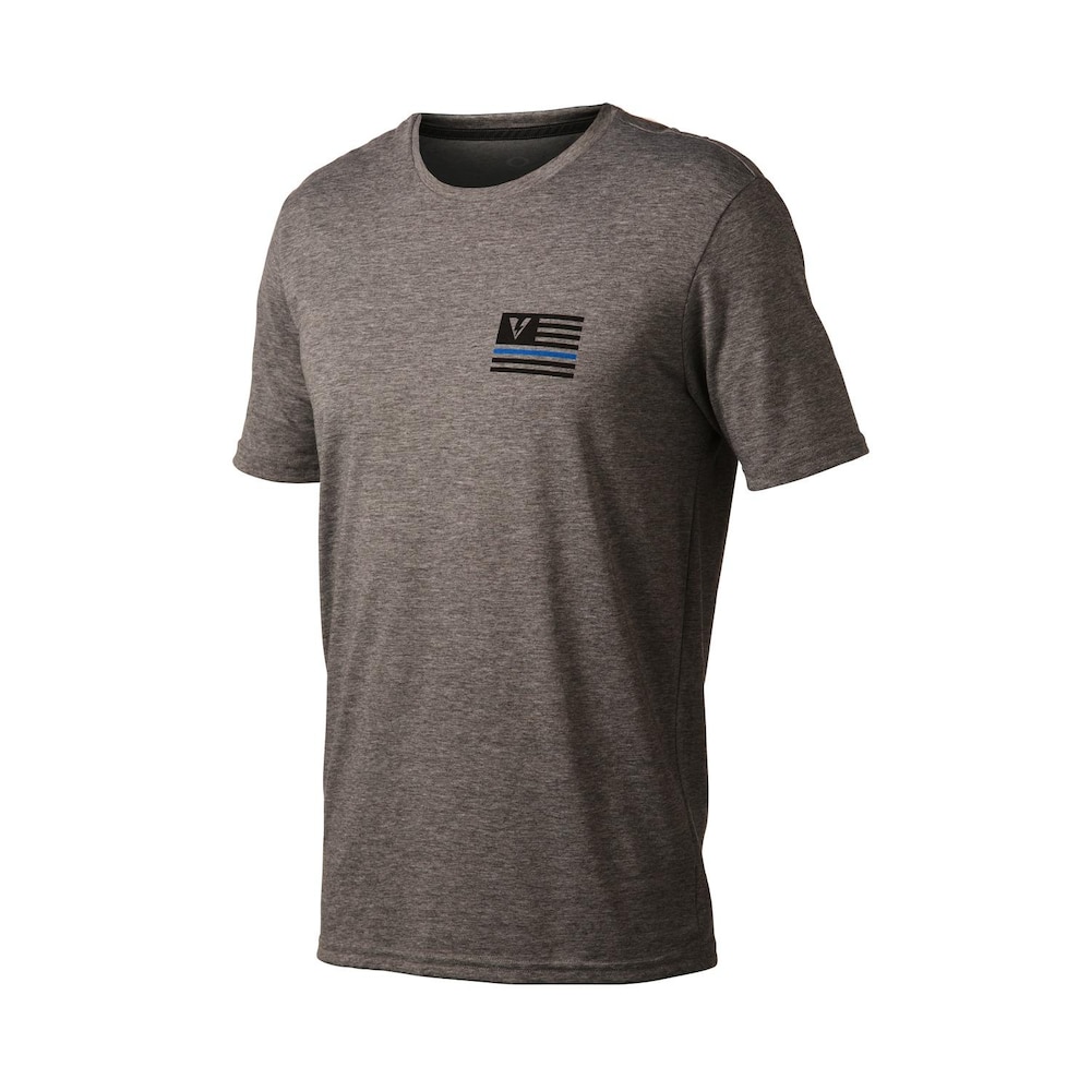 blue and gray graphic tee